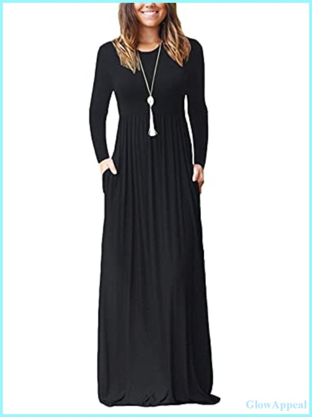 Long Sleeve Maxi Dress Casual Empire Waist with Pockets